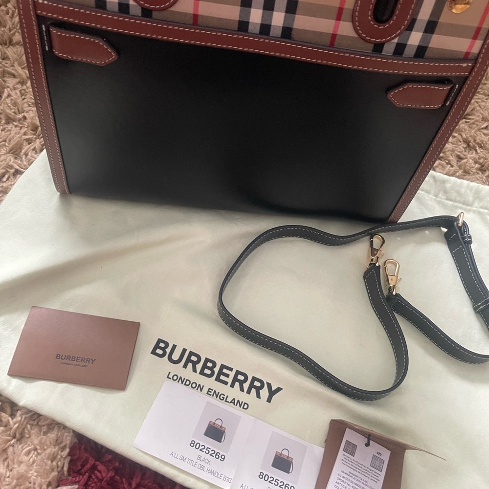 Burberry Title Vintage Check Leather Satchel Black Brown - Picture 5 of 15